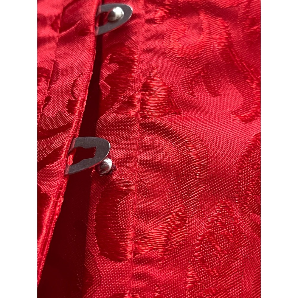 Women Red Victoria Style Satin Bustier Corset Floral Brocade Ruffled Trim 4XL - Picture 4 of 12